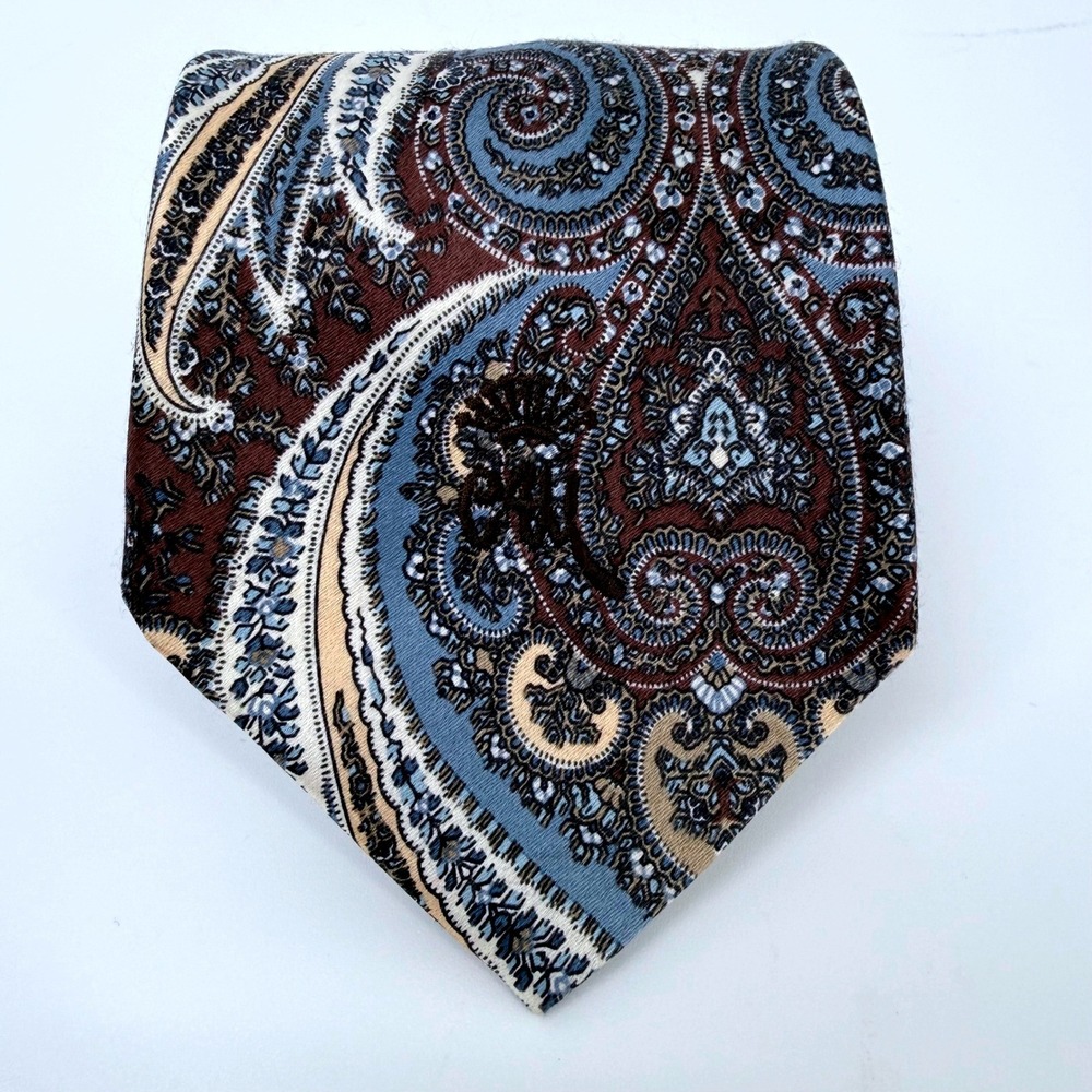 Vintage Countess Mara Mens Tie Paisley Silk Blue Brown Sistine Satin Necktie‎